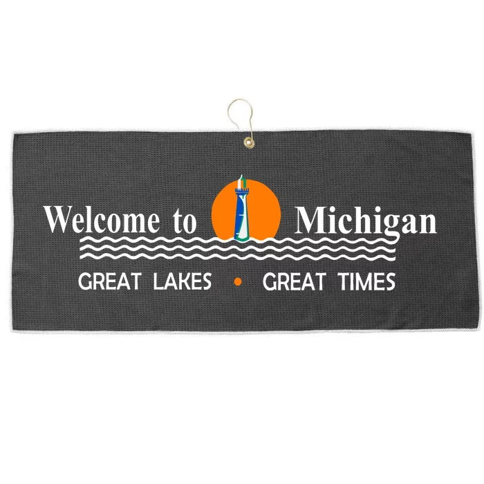 Welcome To Michigan Logo Great Lakes Great Times Large Microfiber Waffle Golf Towel