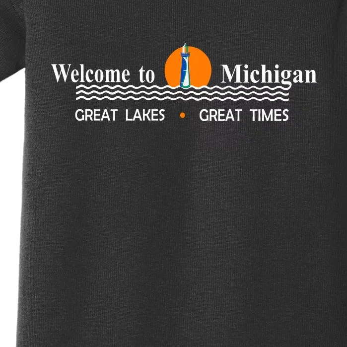 Welcome To Michigan Logo Great Lakes Great Times Baby Bodysuit