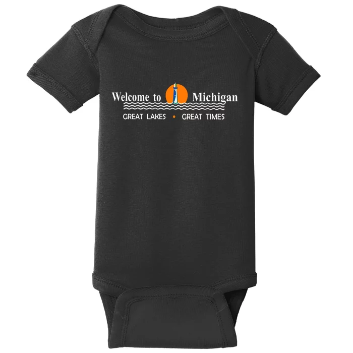 Welcome To Michigan Logo Great Lakes Great Times Baby Bodysuit