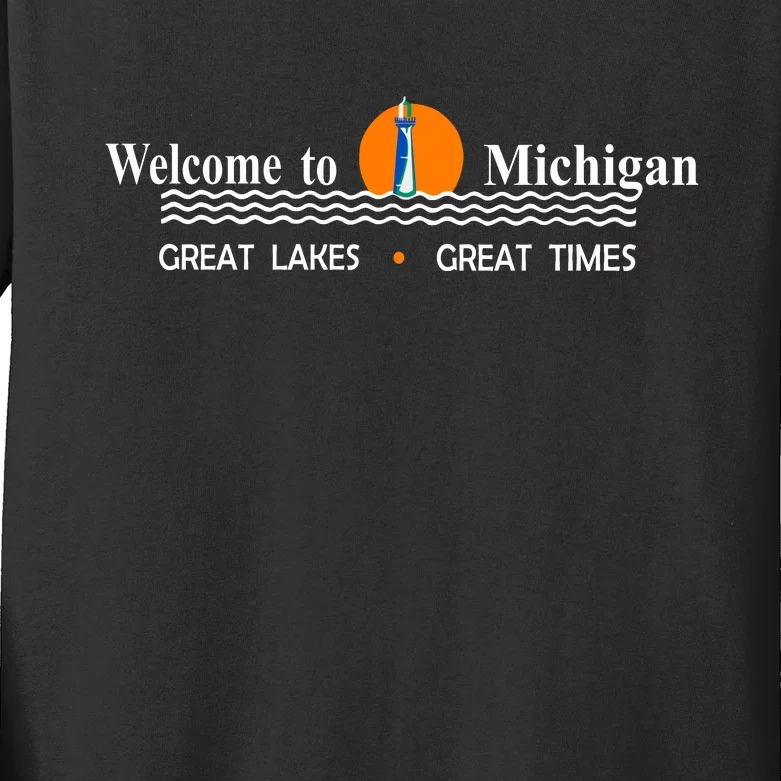 Welcome To Michigan Logo Great Lakes Great Times Kids Long Sleeve Shirt