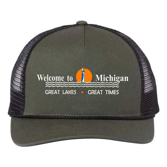 Welcome To Michigan Logo Great Lakes Great Times Retro Rope Trucker Hat Cap