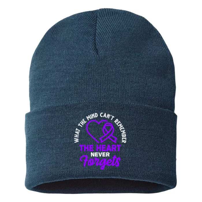 What The Mind Can't Remember The Heart Never Forgets Pancreatic Cancer Sustainable Knit Beanie