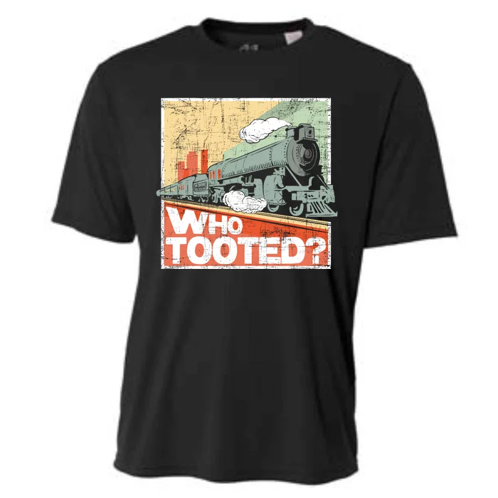 Who Tooted Model Train Lover Railroad Locomotive Conductor Cooling Performance Crew T-Shirt