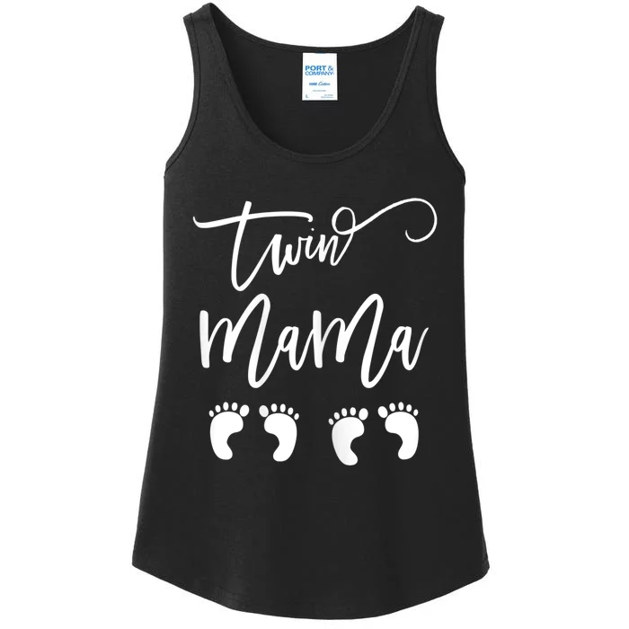 Wo Twin Mama Mom to Be Pregnant with Twins Pregnancy Funny Ladies Essential Tank