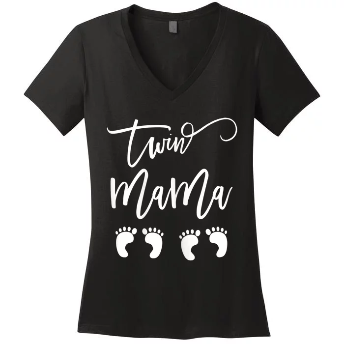 Wo Twin Mama Mom to Be Pregnant with Twins Pregnancy Funny Women's V-Neck T-Shirt