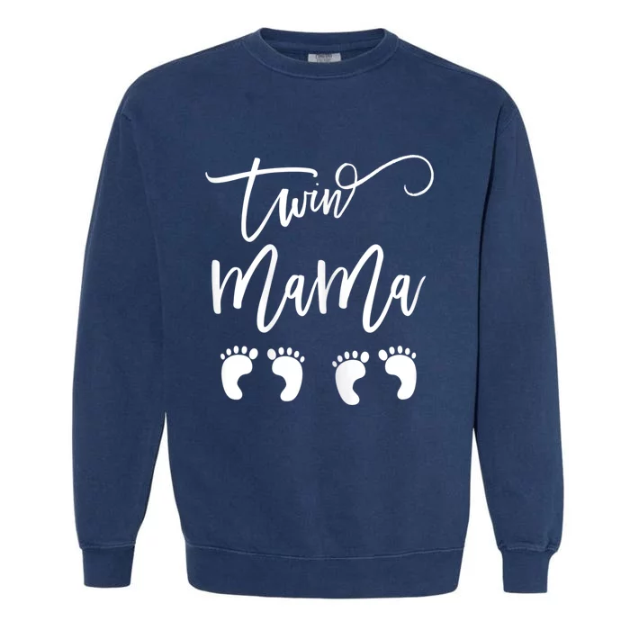 Wo Twin Mama Mom to Be Pregnant with Twins Pregnancy Funny Garment-Dyed Sweatshirt