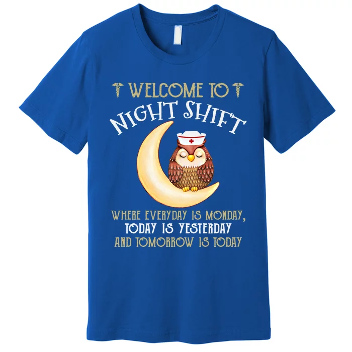 Welcome To Night Shift Nurse Retro Love Stethoscope Rn Nurse Funny Gift Premium T-Shirt