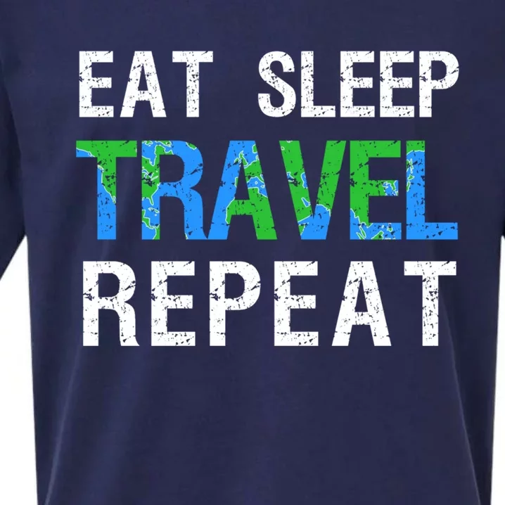 Wanderlust Travel Nomad Travelling Eat Sleep Travel Repeat Gift Sueded Cloud Jersey T-Shirt