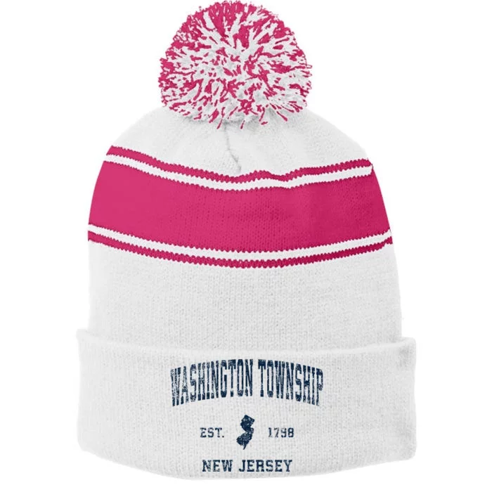 Washington Township New Jersey Nj Vintage Sports Stripe Pom Pom Beanie