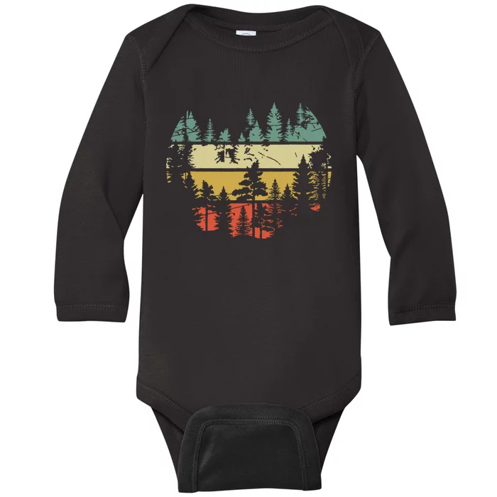 Wildlife Trees Outdoors Nature Retro Forest Baby Long Sleeve Bodysuit