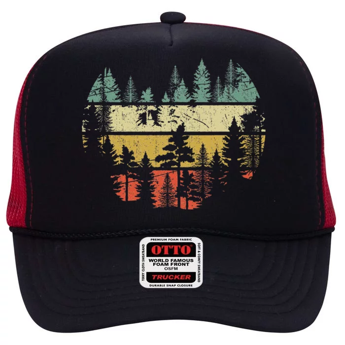 Wildlife Trees Outdoors Nature Retro Forest High Crown Mesh Trucker Hat