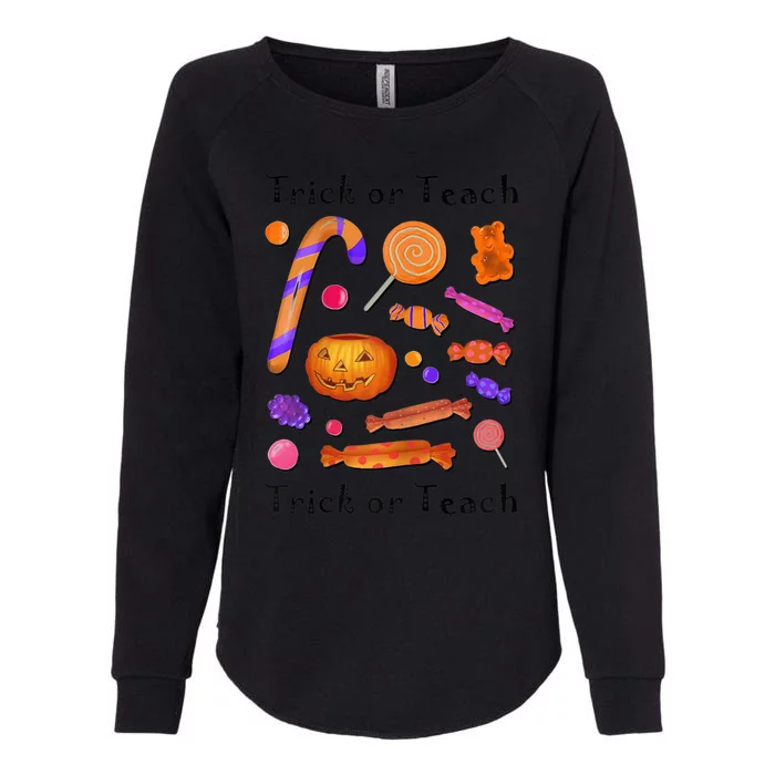 Wo Trick Or Teach Funny Teacher Halloween Womens California Wash Sweatshirt