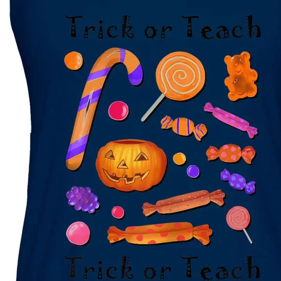 Wo Trick Or Teach Funny Teacher Halloween Ladies Essential Flowy Tank