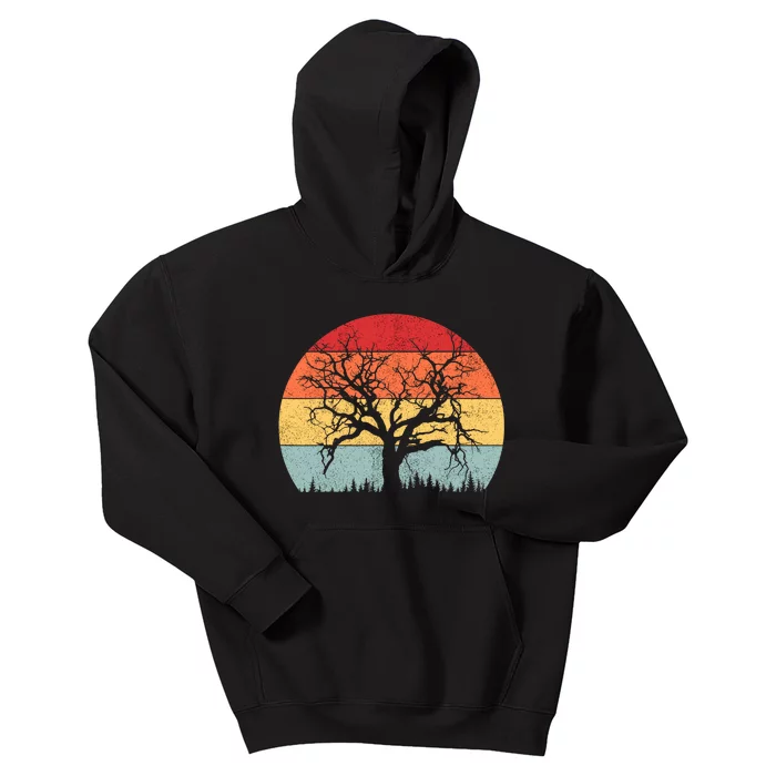 Wildlife Trees Outdoors Nature Retro Forest Camping Kids Hoodie