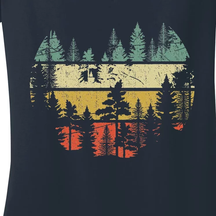 Wildlife Trees Outdoors Nature Retro Forest Women's V-Neck T-Shirt