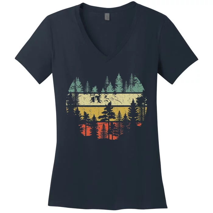 Wildlife Trees Outdoors Nature Retro Forest Women's V-Neck T-Shirt