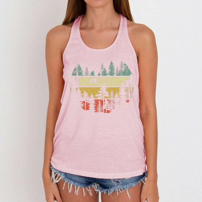 Wildlife Trees Outdoors Nature Retro Forest Women's Knotted Racerback Tank