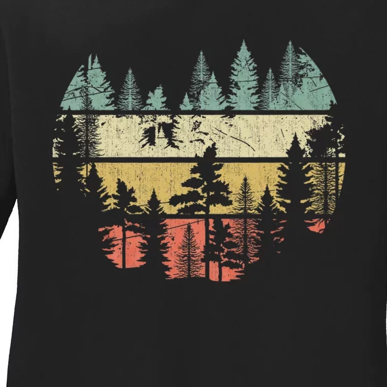 Wildlife Trees Outdoors Nature Retro Forest Sleeveless Mountain Wildlife Nature Ladies Long Sleeve Shirt