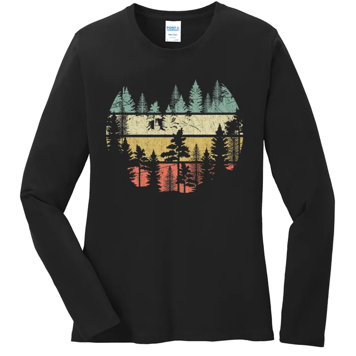 Wildlife Trees Outdoors Nature Retro Forest Sleeveless Mountain Wildlife Nature Ladies Long Sleeve Shirt