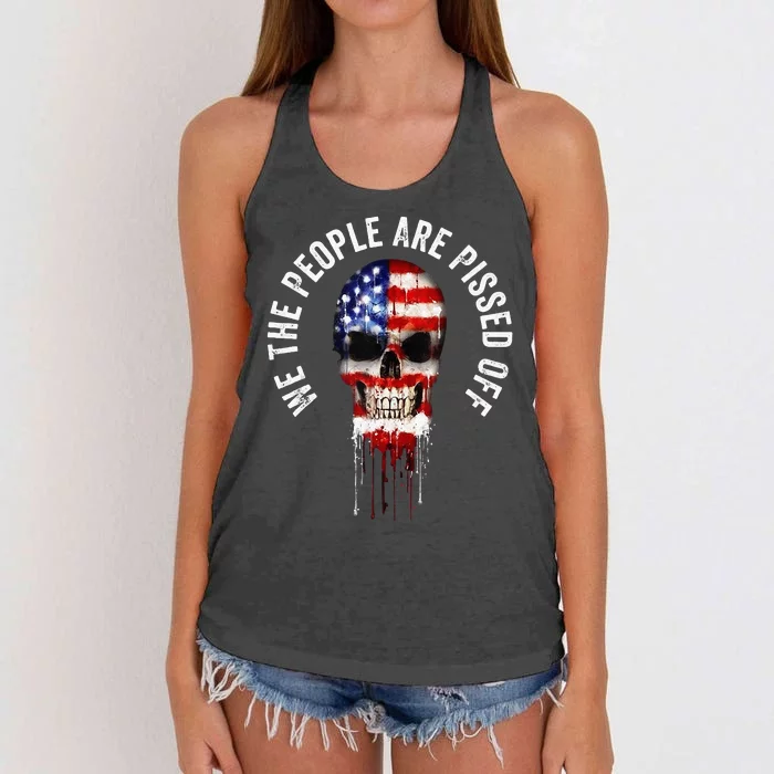 We The People Are Pissed Off Vintage USA America Skull Flag Women's Knotted Racerback Tank