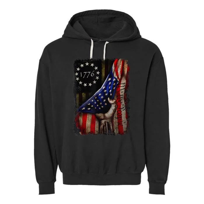 We The People American History 1776 4th Of July US USA Flag Garment-Dyed Fleece Hoodie