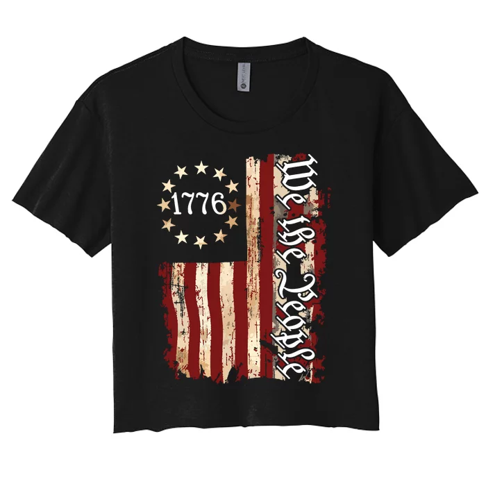 We The People American History 1776 Independence Day Vintage Women's Crop Top Tee