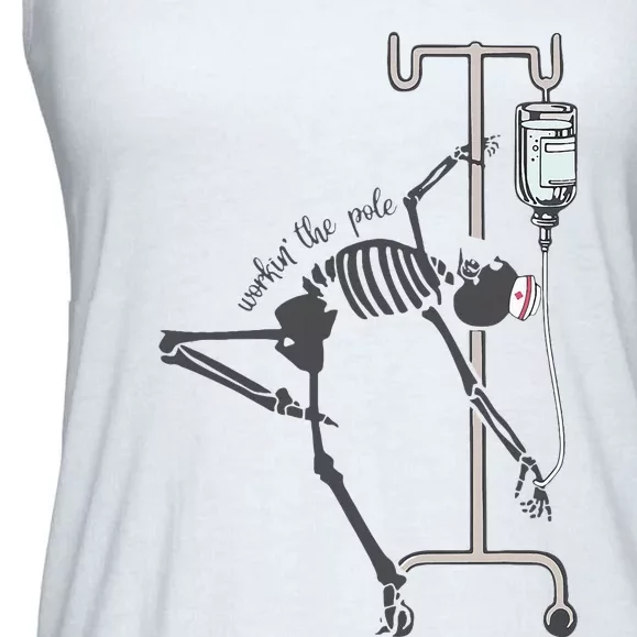 Working The Pole Funny Nurse Dancing Skeleton Halloween Cute Ladies Essential Flowy Tank