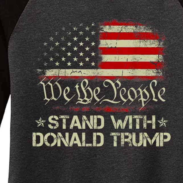 We The People Stand With Donald Trump 2024 American Flag Women's Tri-Blend 3/4-Sleeve Raglan Shirt