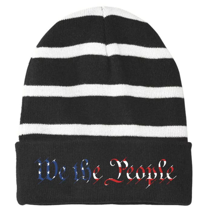 We The People US Constitution 1776 Freedom American Flag Striped Beanie with Solid Band