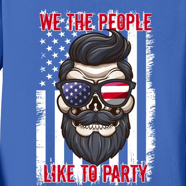 We The People Like To Party 4th Of July American Beard Skull Cute Gift Kids Long Sleeve Shirt