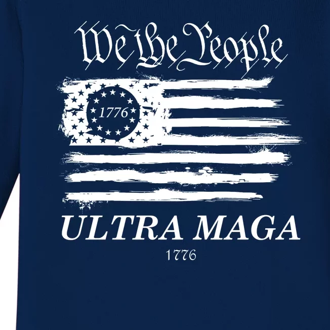 We The People Ultra MAGA Proud Betsy Ross 1776 Flag Baby Long Sleeve Bodysuit