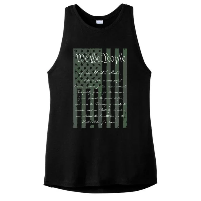 WE THE PEOPLE US CONSTITUTION PREAMBLE UNITED STATES FLAG Ladies Tri-Blend Wicking Tank