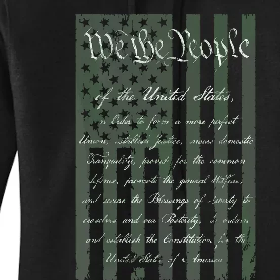 WE THE PEOPLE US CONSTITUTION PREAMBLE UNITED STATES FLAG Women's Pullover Hoodie