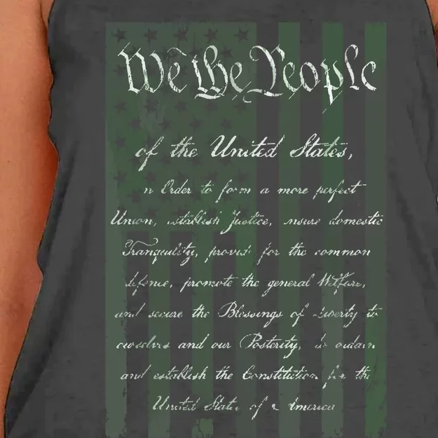 WE THE PEOPLE US CONSTITUTION PREAMBLE UNITED STATES FLAG Women's Knotted Racerback Tank