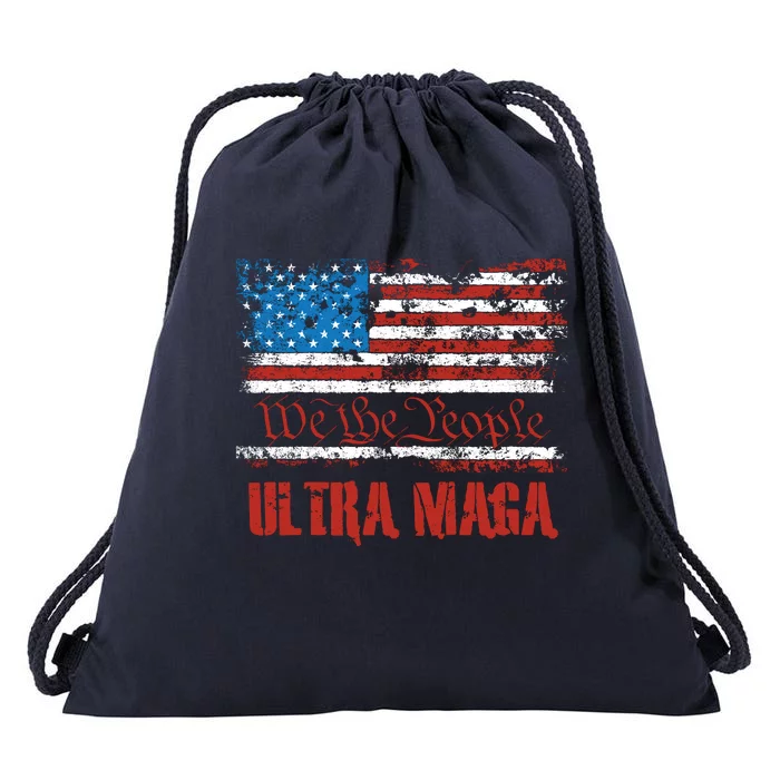 We The People Ultra MAGA King Vintage USA Flag Pride Drawstring Bag