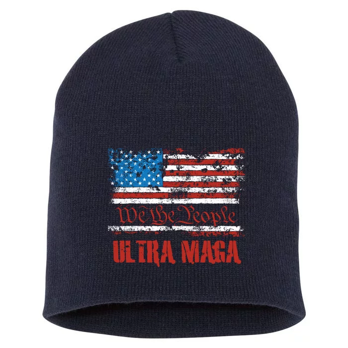 We The People Ultra MAGA King Vintage USA Flag Pride Short Acrylic Beanie