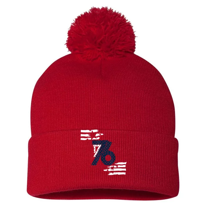 We The People 1776 American Flag Pom Pom 12in Knit Beanie