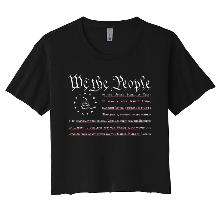 We The People Gadsden USA Flag Preamble Of The Constitution Women's Crop Top Tee