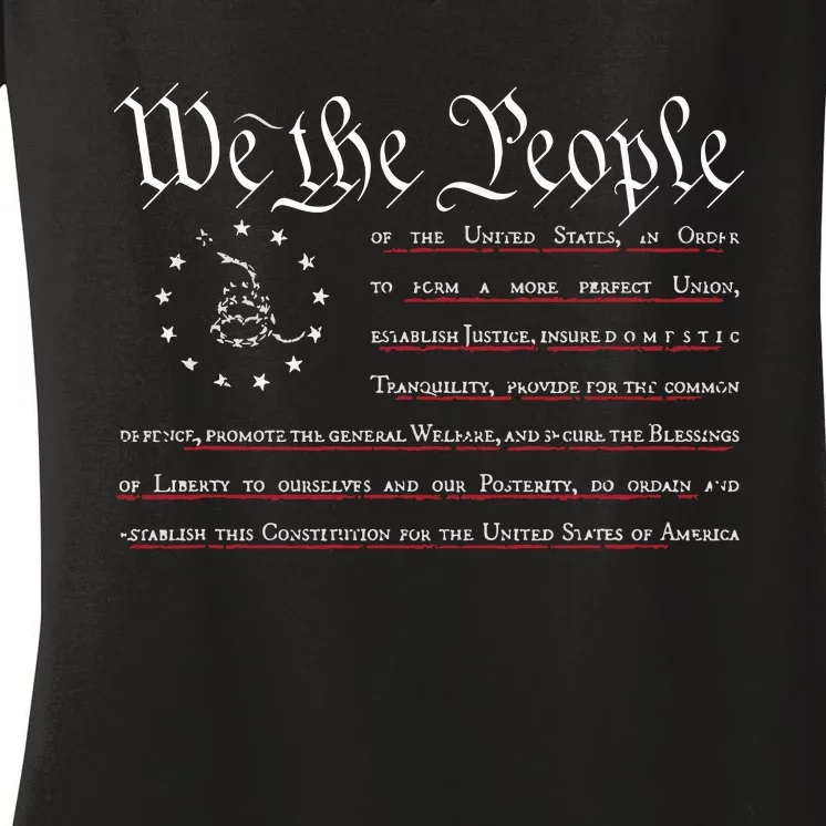 We The People Gadsden USA Flag Preamble Of The Constitution Women's V-Neck T-Shirt