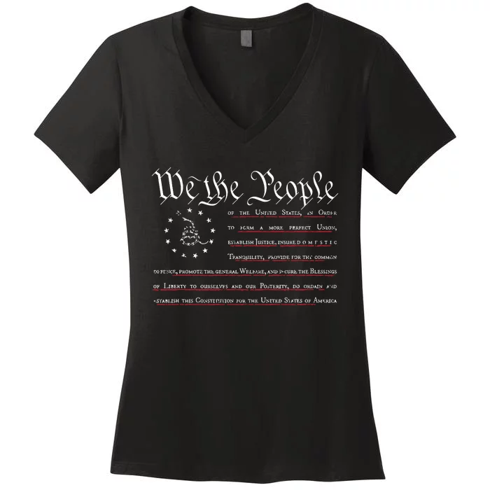 We The People Gadsden USA Flag Preamble Of The Constitution Women's V-Neck T-Shirt