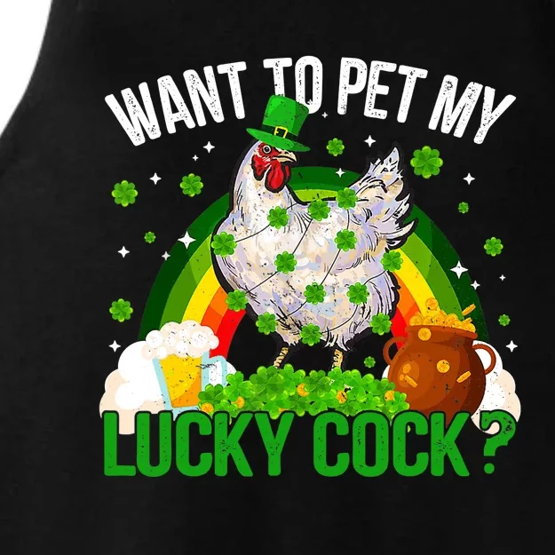 Want To Pet My Lucky Cock Funny St Patrick Day Adult Ladies Tri-Blend Wicking Tank