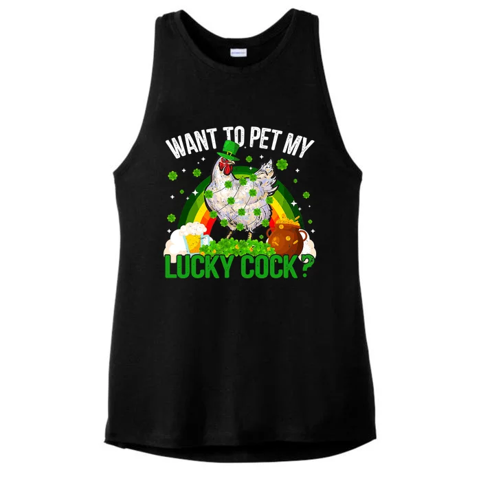 Want To Pet My Lucky Cock Funny St Patrick Day Adult Ladies Tri-Blend Wicking Tank