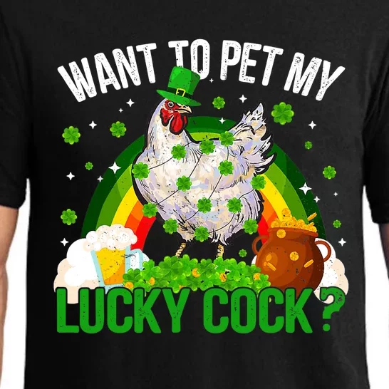 Want To Pet My Lucky Cock Funny St Patrick Day Adult Pajama Set