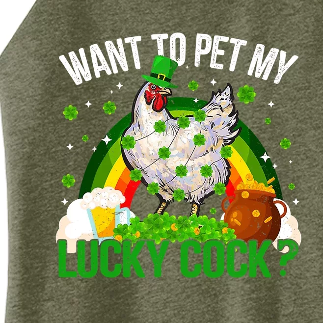 Want To Pet My Lucky Cock Funny St Patrick Day Adult Women’s Perfect Tri Rocker Tank