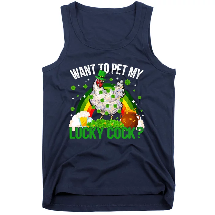 Want To Pet My Lucky Cock Funny St Patrick Day Adult Tank Top