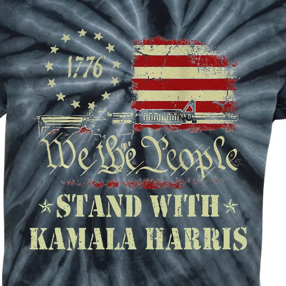 We The People Stand With Kamala Harris 2024 American Flag Kids Tie-Dye T-Shirt