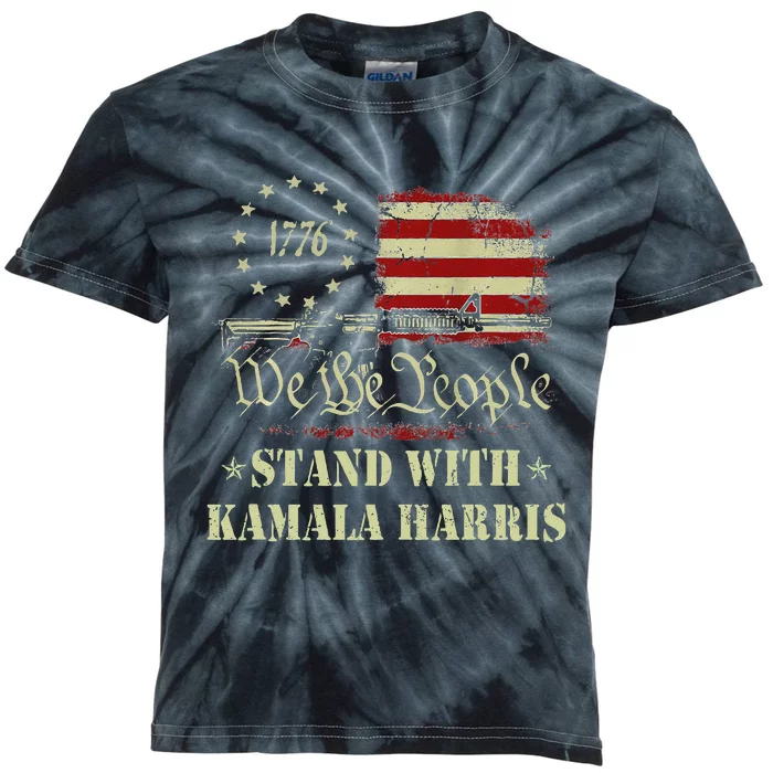 We The People Stand With Kamala Harris 2024 American Flag Kids Tie-Dye T-Shirt