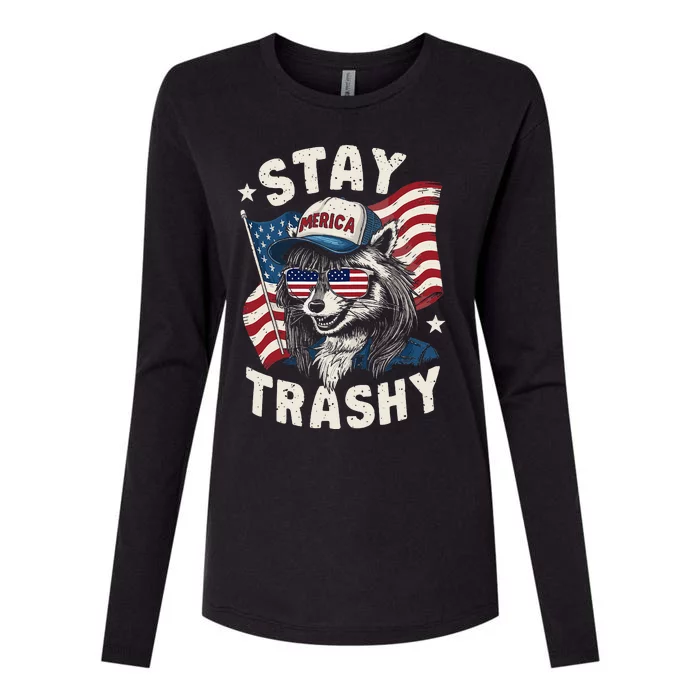 White Trash Party Attire Redneck Raccoon Stay Trashy Usa Womens Cotton Relaxed Long Sleeve T-Shirt