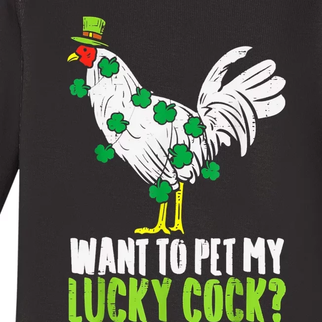 Want To Pet My Lucky Cock Funny St Patrick Day Men Gifts Baby Long Sleeve Bodysuit