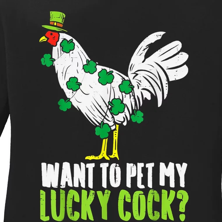 Want To Pet My Lucky Cock Funny St Patrick Day Men Gifts Ladies Long Sleeve Shirt